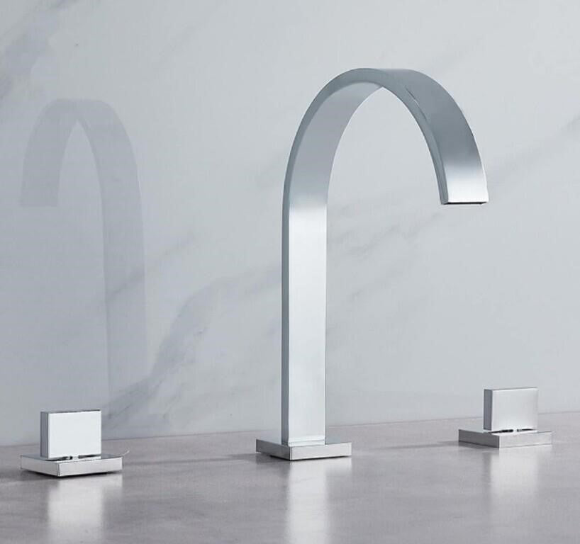 Bathroom Faucet Widespread, Two Knobs Turn Style, Chrome