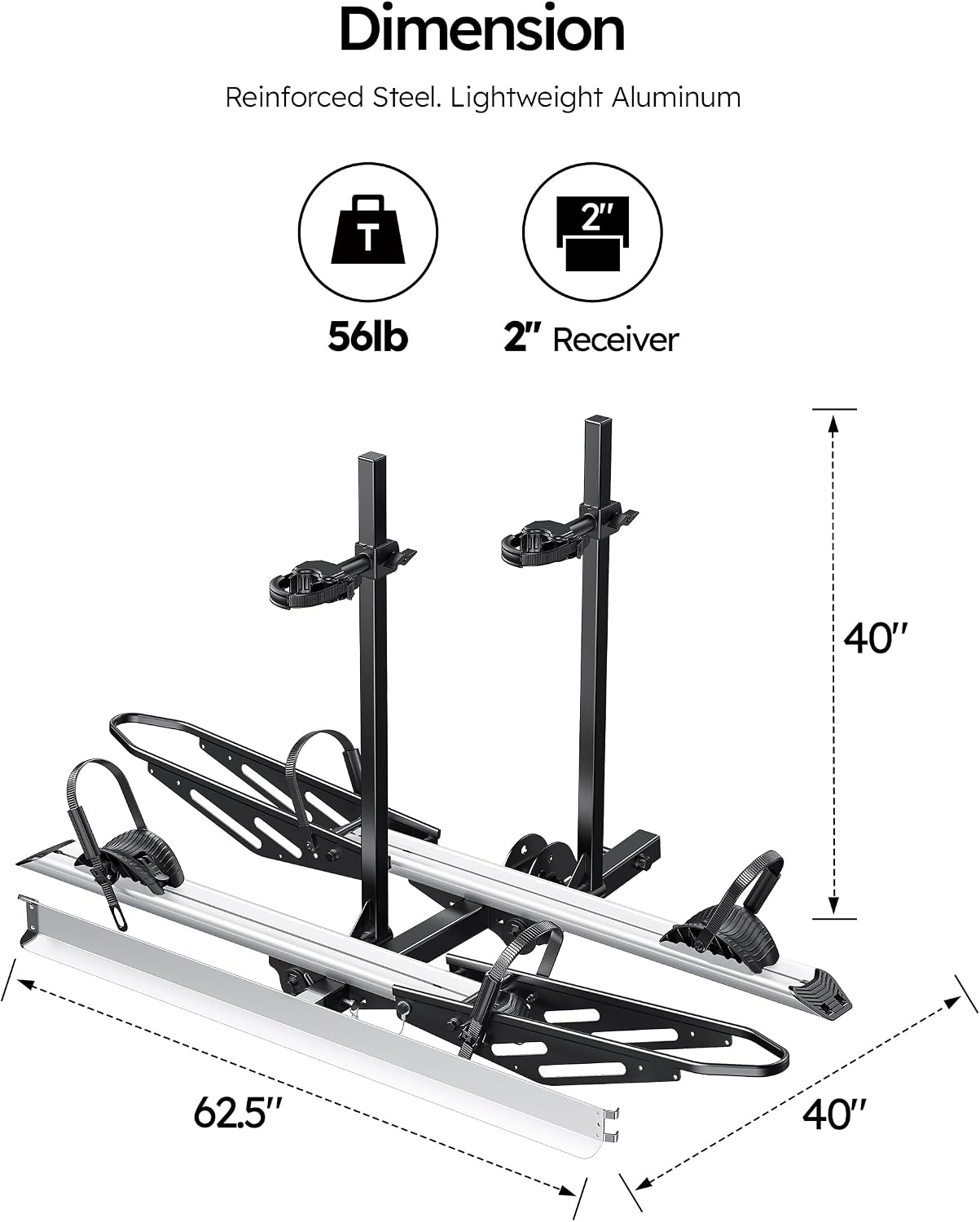 Young 2-Bike Ebike Hitch Rack with Ramp, 200 lbs Capacity for Car, SUV