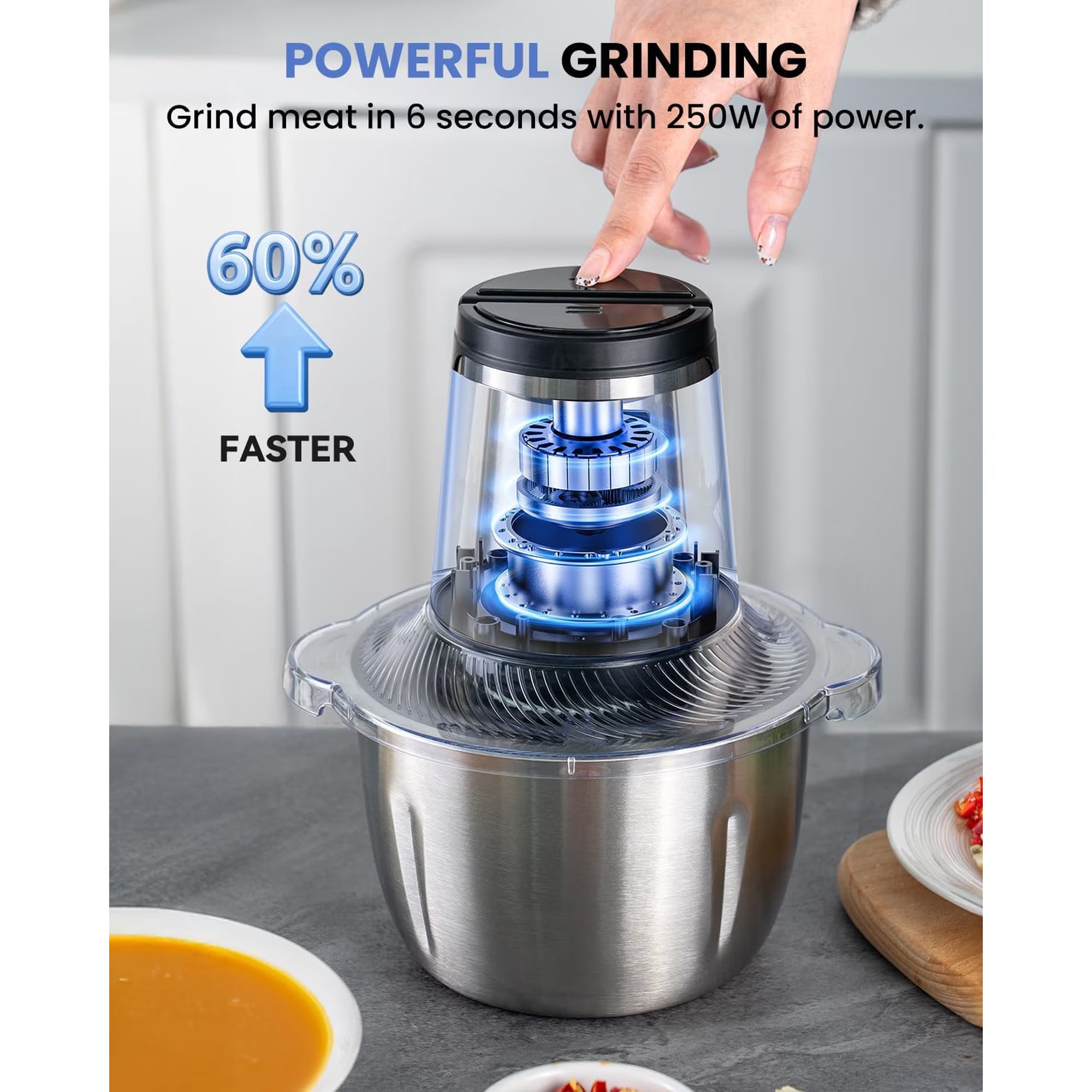 Linkchef Food Chopper, 1.5l Meat Grinder Food Processor Stainless Steel