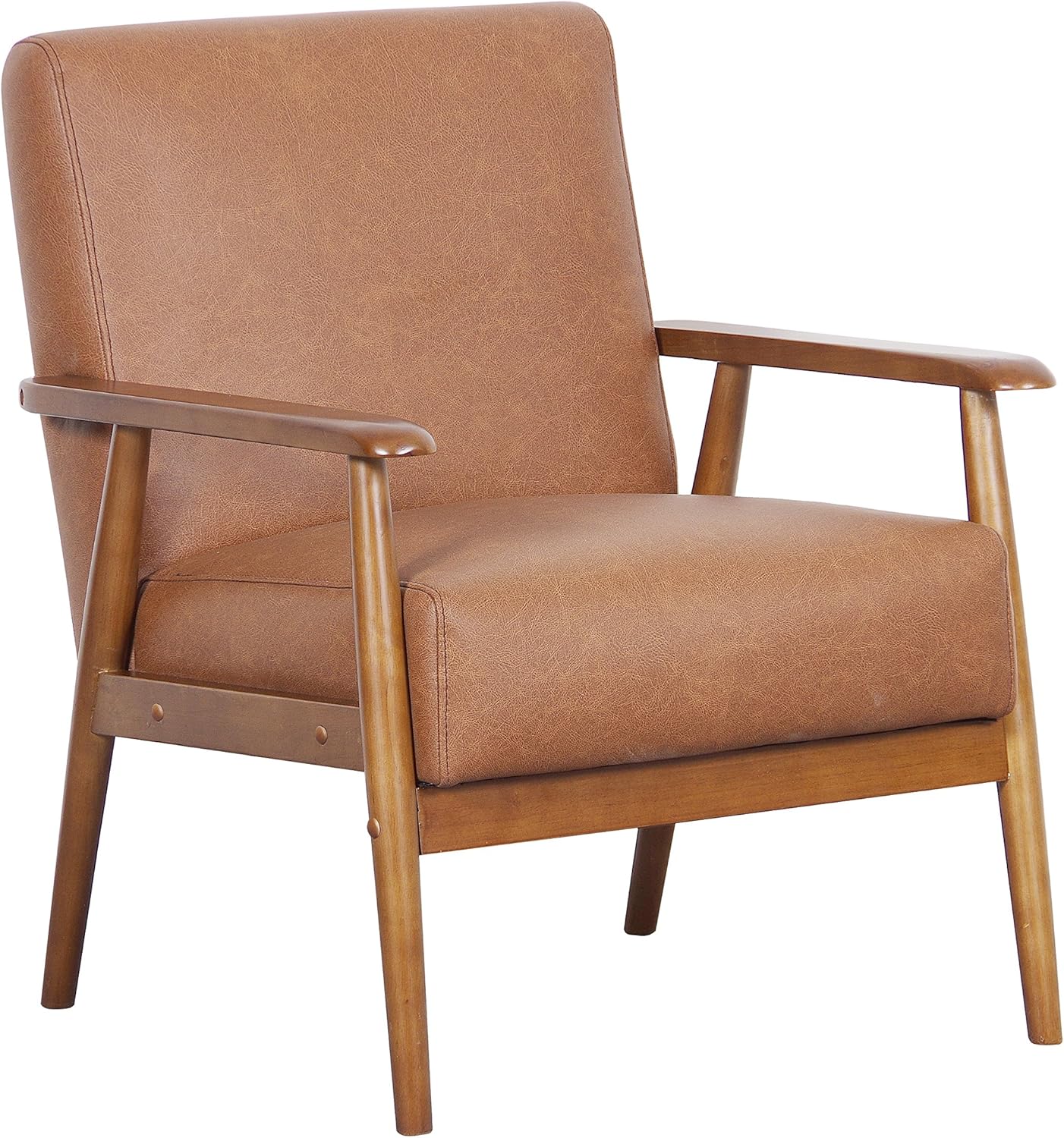 Wood Frame Faux Leather Accent Chair