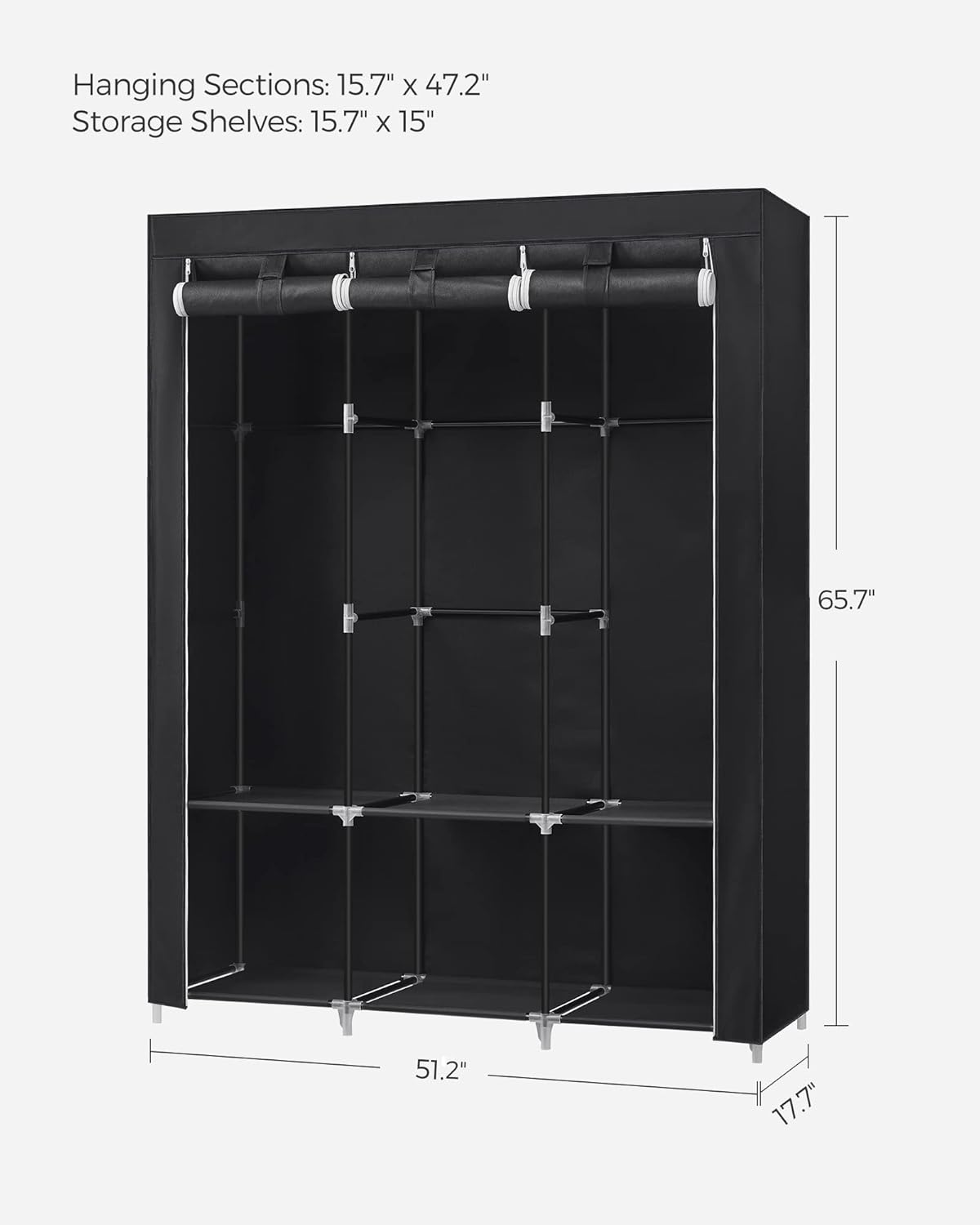 SONGMICS Portable Closet, 51.2 x 17.7 x 65.7 Inches, Large Ink Black URYG092B02