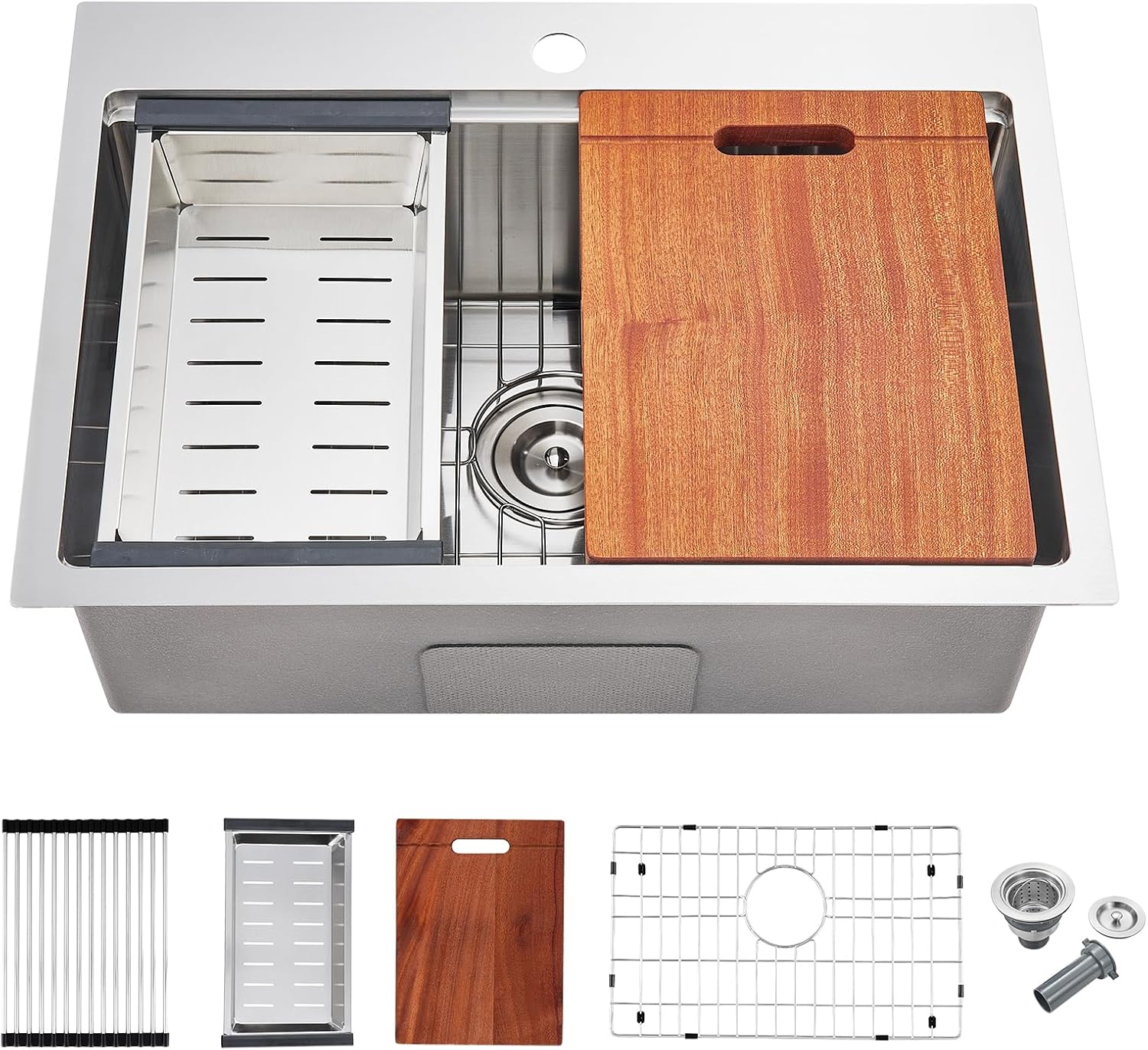 TSIBOMU 23 x 18 Inch Drop in Workstation Kitchen Sink 304 Stainless Steel,