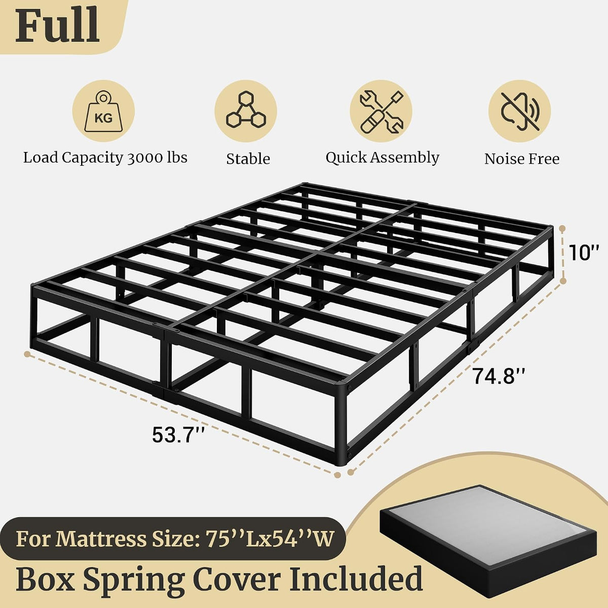 Full Size Box Spring, 10 Inch High Profile Full (Box Spring Only)