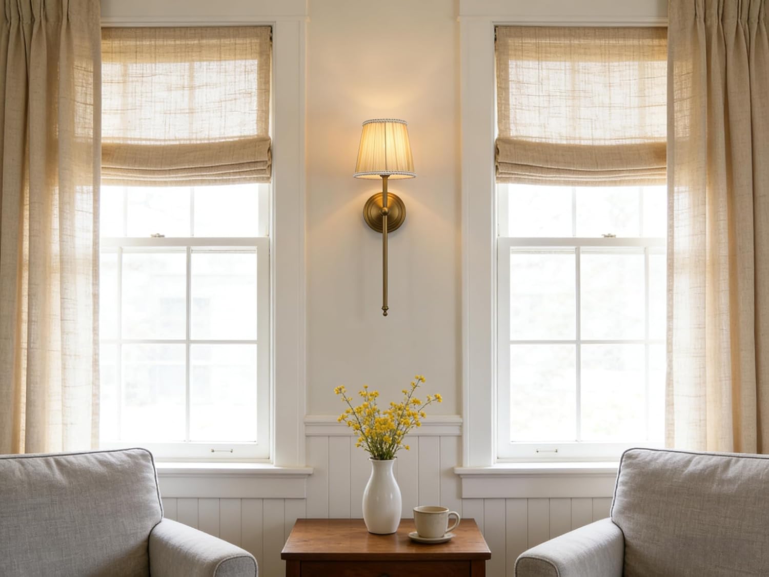JIMUBEAM Wall Sconce Lighting Pleated Khaki Gauze Fabric Boho Decor,