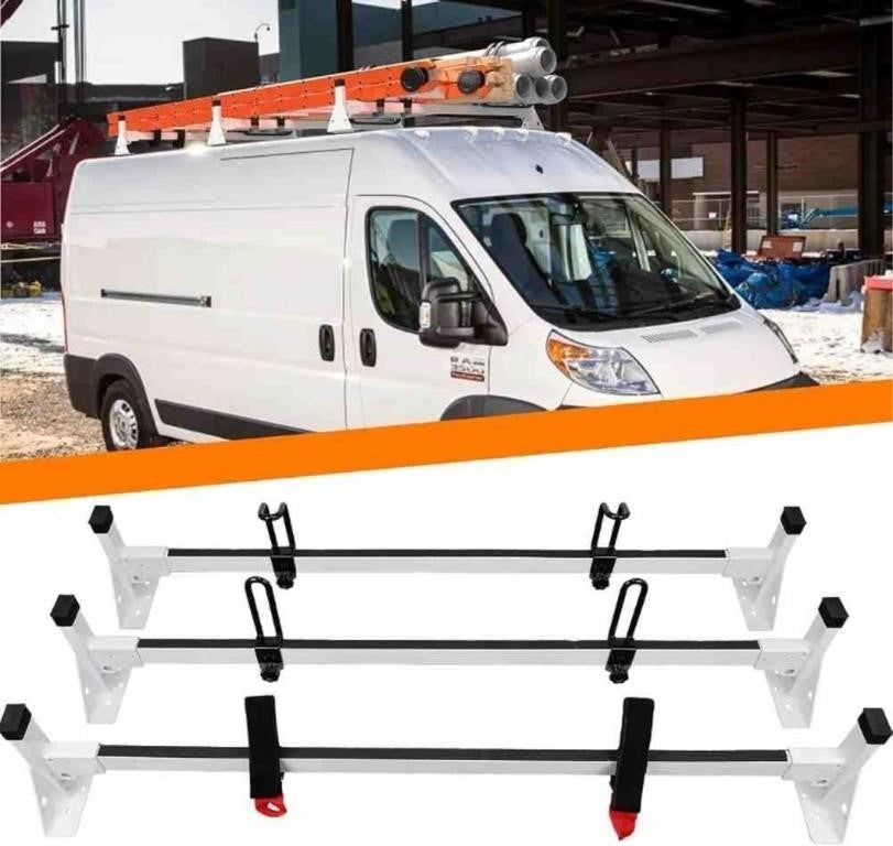 Heavy Duty 3 Bar Ladder Roof Rack Compatible with: Ford Transit Cargo Van 2015-on (White)