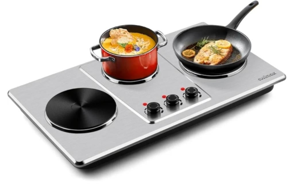 Cusimax Hot Plate,Countertop Triple Burner with 7"Cast Iron Cooktop,