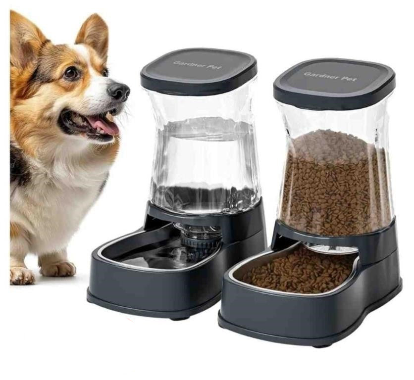 Gardner Pet Food and Water Feeder Set (3.85L*2), Grey