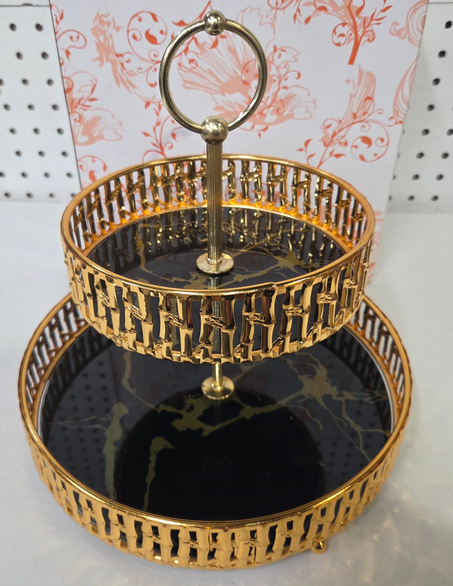 Round Decorative Tray Gold & Black