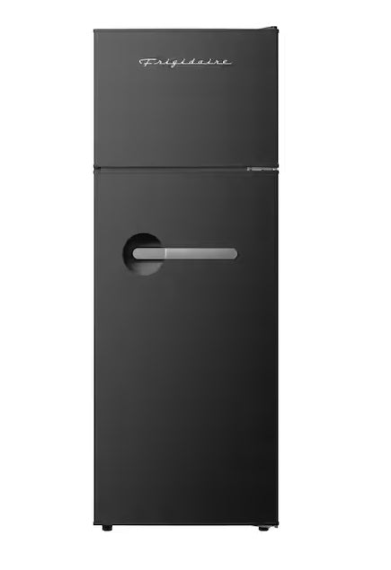 Frigidaire 7.5 Cu Ft Refrigerator with Top Freezer and chrome handles -22.4"D x 21.5"W x 55"H (Black)