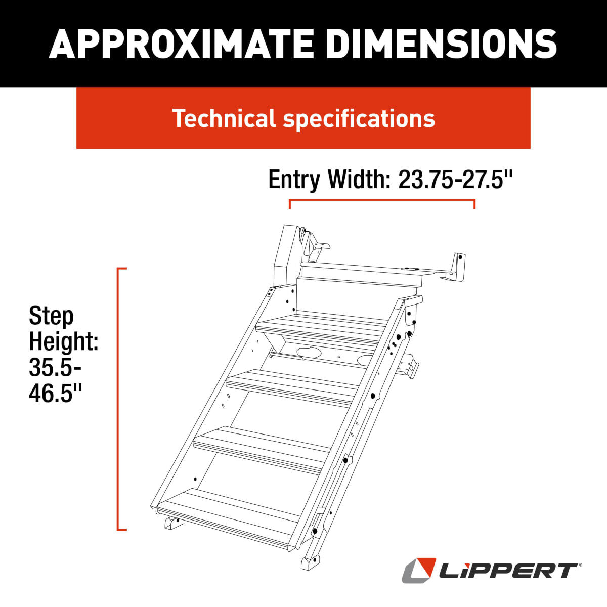 Lippert Solid Step 4.0 Premium Quad RV Camper Entry Steps, 26" Black/Silver