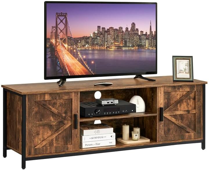FIONESO Farmhouse TV Stand for up to 60 Inch TV, Rustic Brown