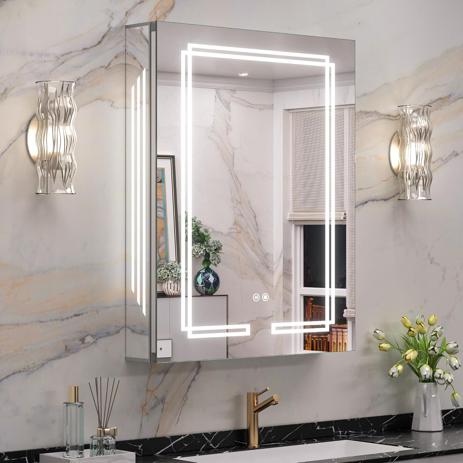 Keonjinn 24 x 32 Inch Medicine Cabinet with Lights,