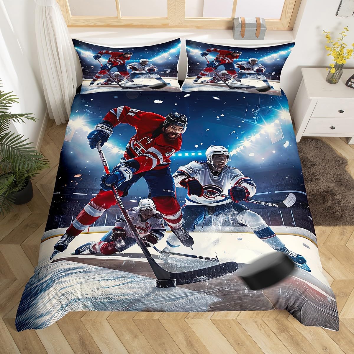 Erosebridal Boys Ice Hockey Bedding Set Queen Size, Duvet Cover