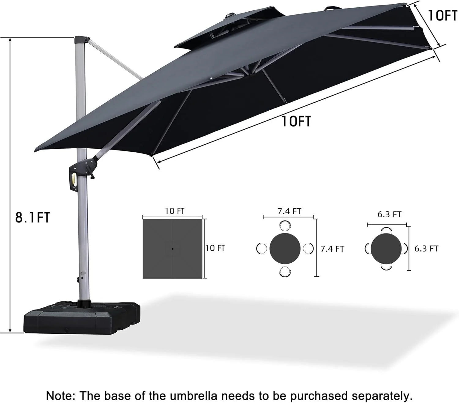 10ft Patio Umbrella Grey EN44436