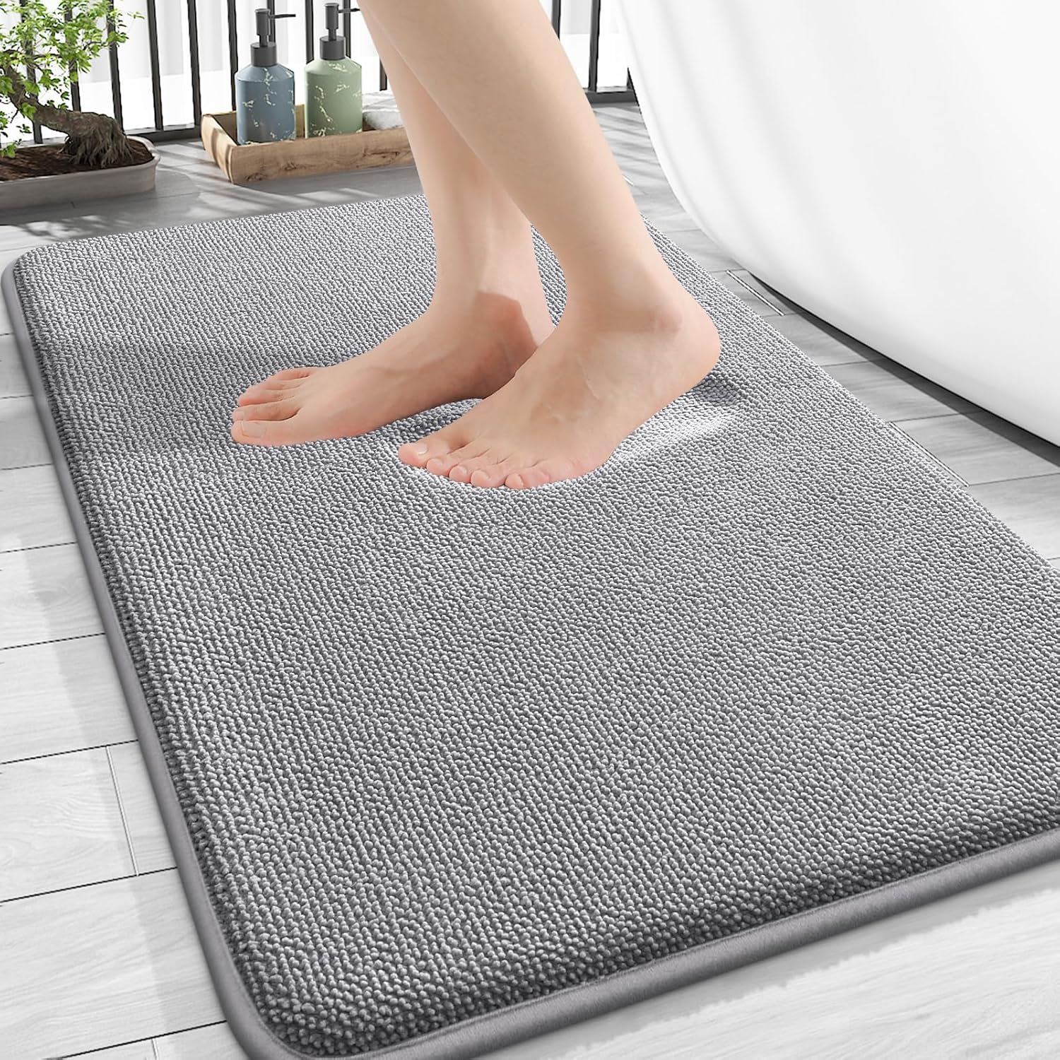 OLANLY Luxury Memory Foam Bath Mat, 16"x24", Grey