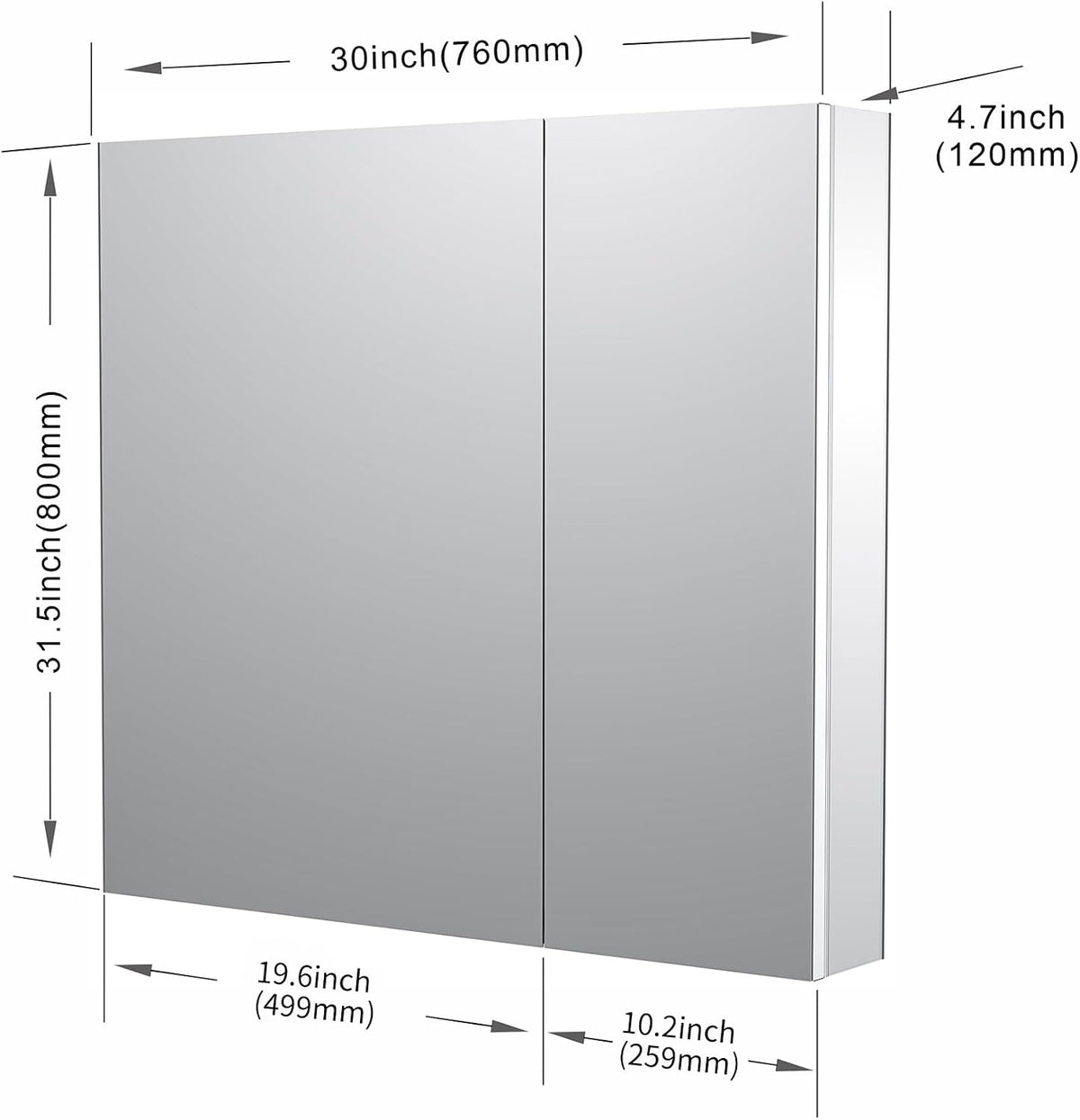 Sunrosa Medicine Cabinet with Mirror Door, 30"×31.5" Bathroom Tempered Glass Mirror Cabinet,