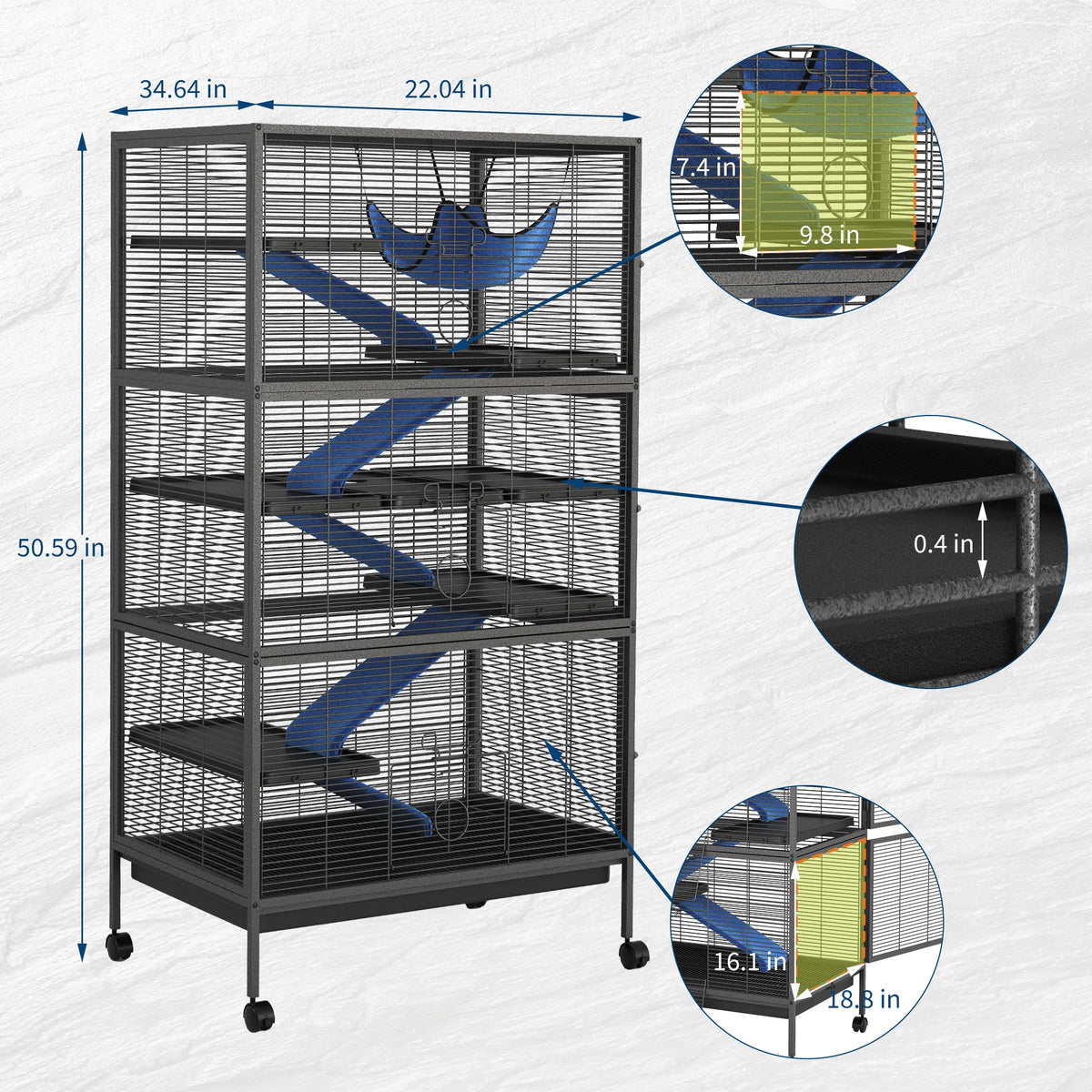 Garvee Spacious 6-Tier Metal Small Animal Cage, Lockable Double Doors, PPS_3346GP83, Black