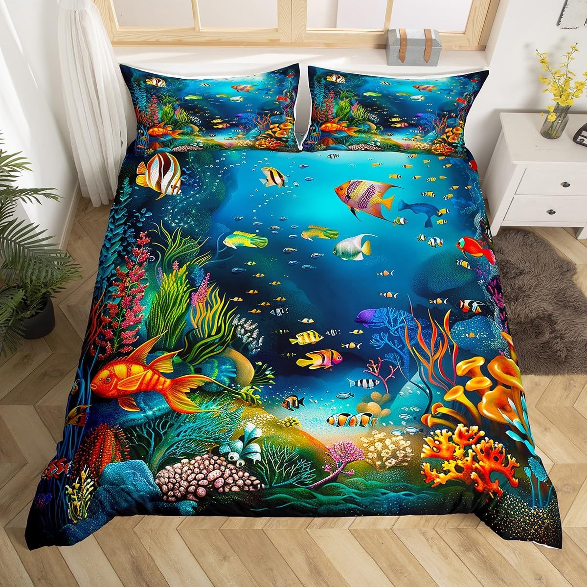 Feelyou Kids Cartoon Ocean Fish Bedding Set Full Size