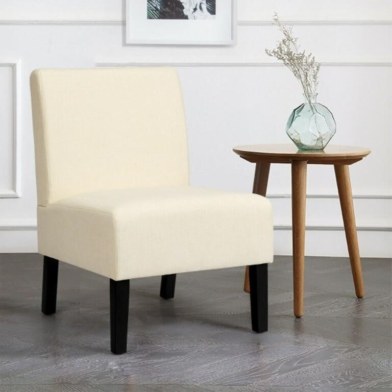 Costway Armless Accent Chair with Rubber Wood Legs