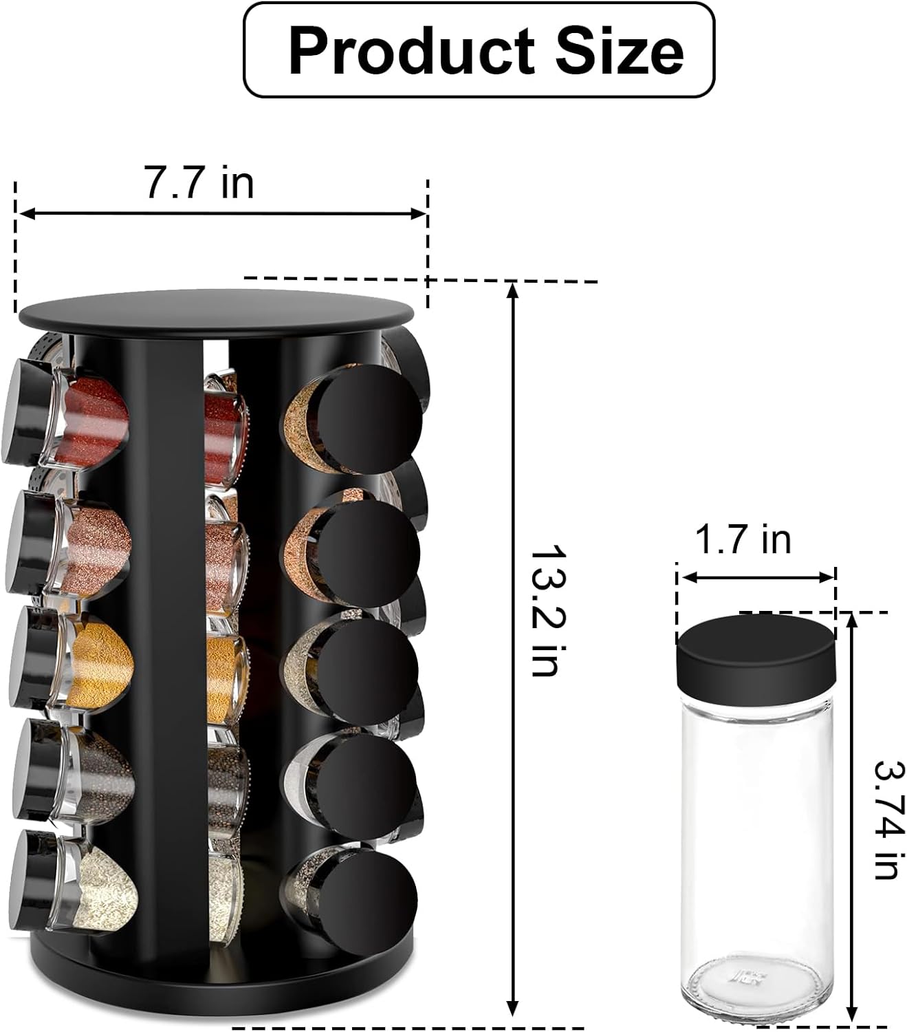 Puppycute Rotating Spice Rack Organizer with Jars 20Pcs,