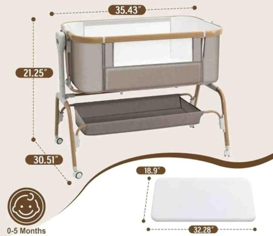 Mariserenity Baby Bassinet, with 8-Level Height (Khaki)