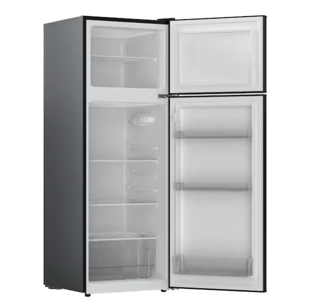 Frigidaire 7.5 Cu Ft Refrigerator with Top Freezer and chrome handles -22.4"D x 21.5"W x 55"H (Black)