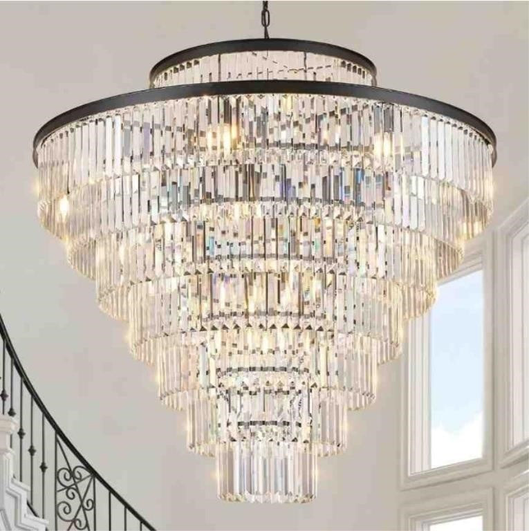 CATINER 43.3" Large Crystal Chandelier,28-Light Modern Black Light