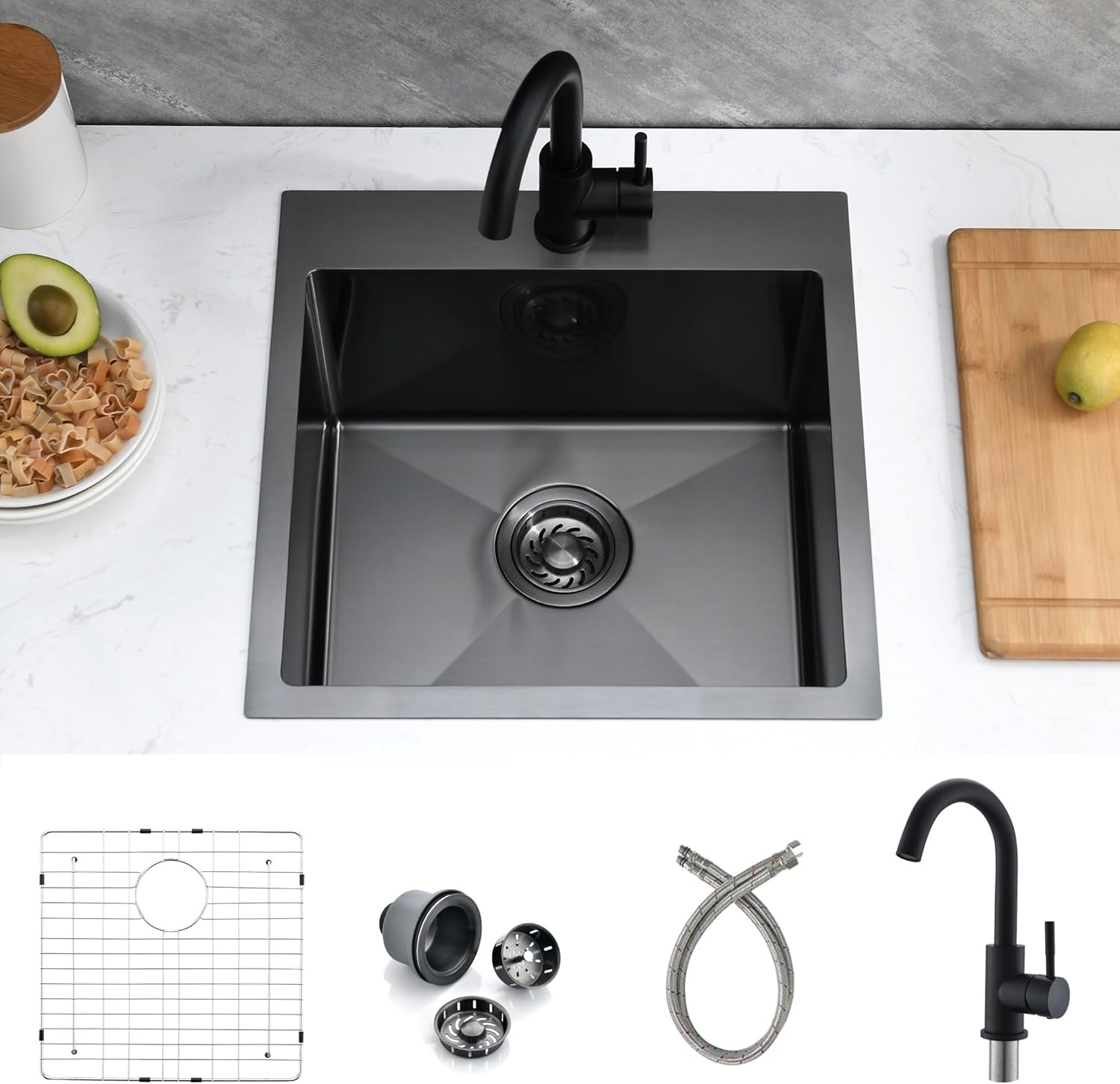 18 x 18 Inch Balck Drop in Bar Sink, 18 Inch T