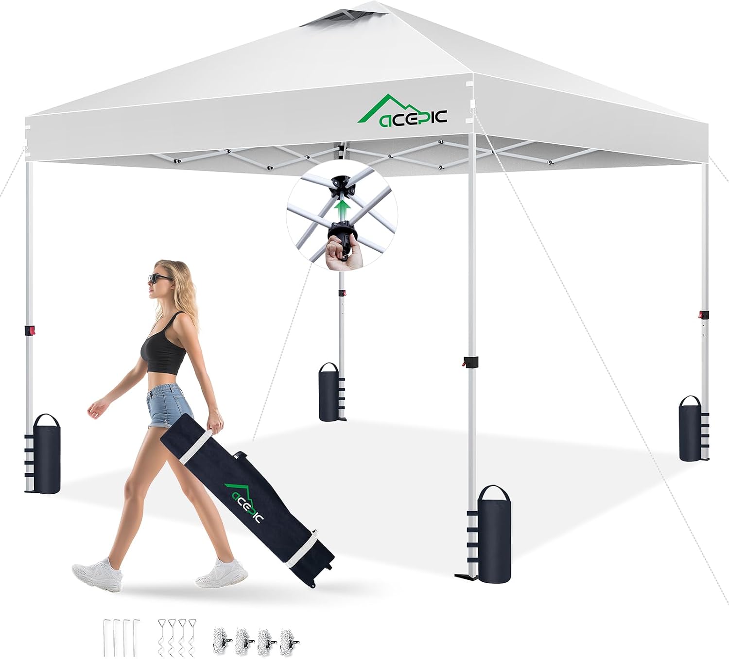 Acepic 10x10 Pop Up Canopy Tent, Silver White