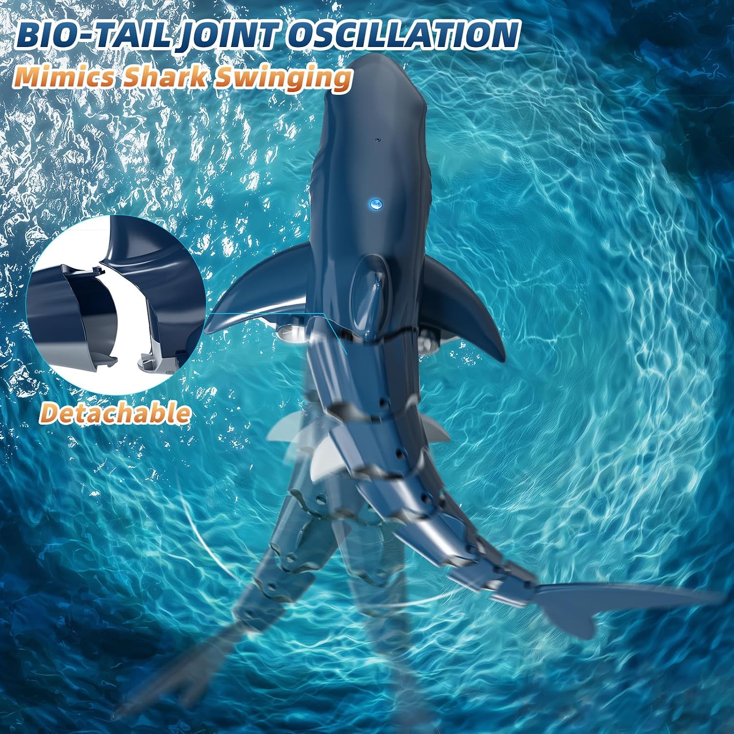 TEMI 2.4GHz Remote Control Shark Toy for Pool, 1:18 RC Shark with 2 Motors