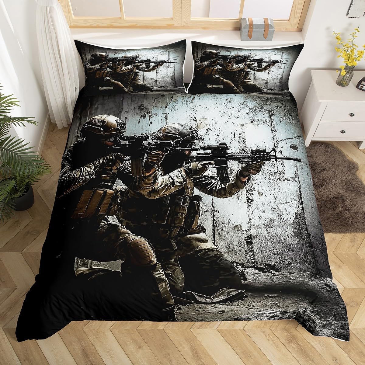 Erosebridal Soldier Comforter Cover, Army Rifle, TWIN