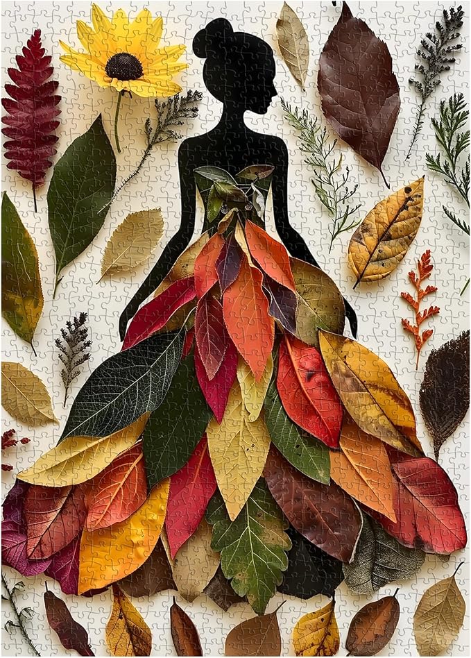 PICKFORU Leaf Plant Goddess Puzzles, Elegant Lady Jigsaw Puzzle Nature Flower