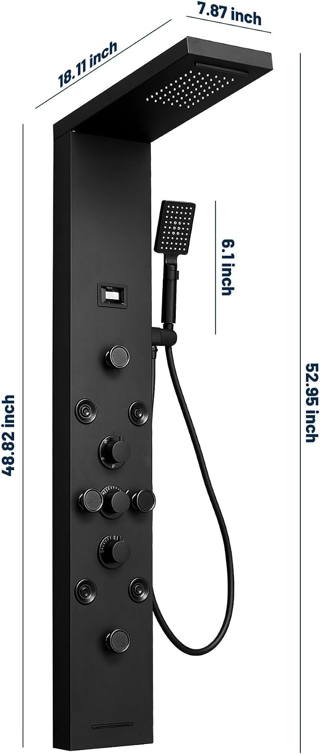 Homevacious 5 in 1 Shower Panel Stainless Steel Shower Tower Panel System Matte Black,