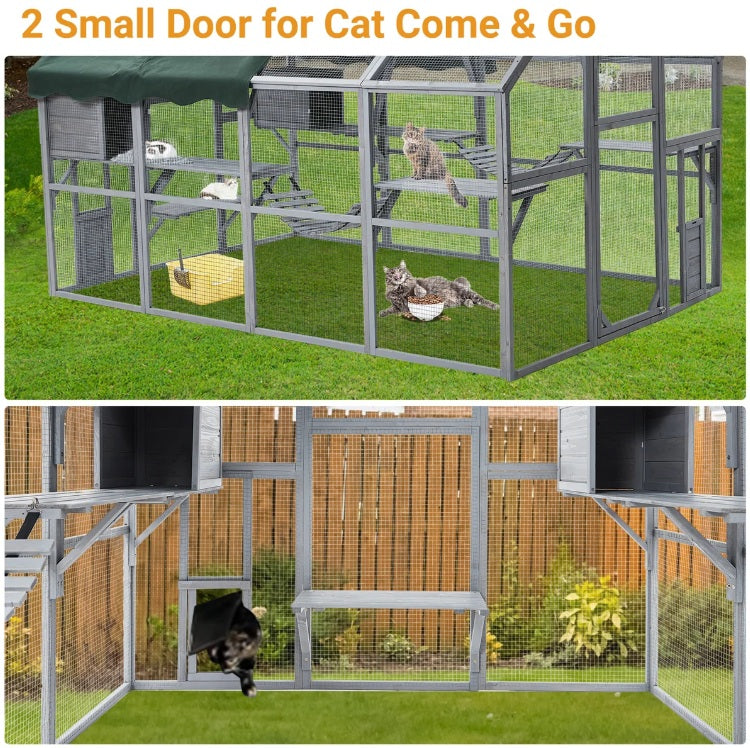 Weatherproof Wooden Outdoor Catio Cat Enclosure – 110 Inch GREY