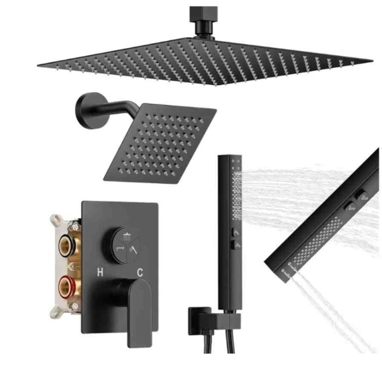 Zeteta Shower Faucet Set, 3-Setting Push Button Shower System, 12"