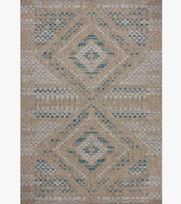 Loloi Amber Lewis Topanga Collection TOP-04 Natural/Aqua 5'-3" x 7'-6" Indoor/Outdoor Area Rug