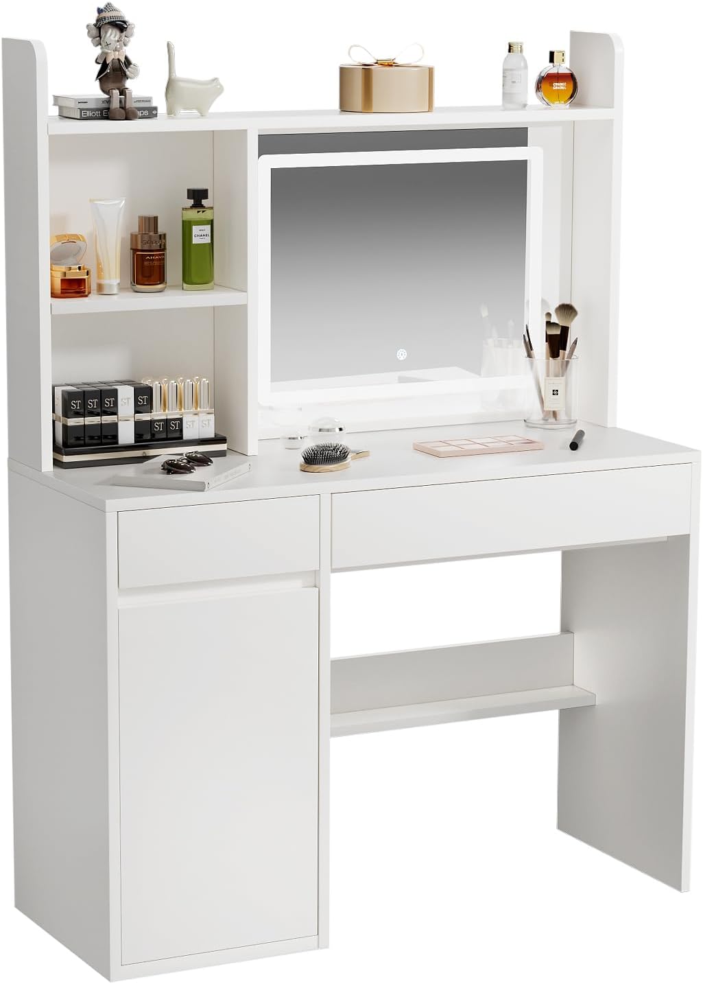 Vanity Desk, Makeup Table with Mirror and Lights, 90cm White