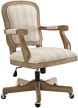 CHAIR Linon Maybell Wood Upholstered Office in Beige Stripe