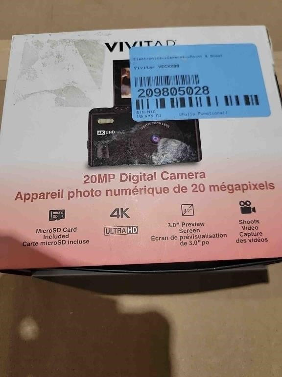 Vivitar 20 MP UHD Digital Camera with 2.8" Preview screen, Black Model:VECXX99
