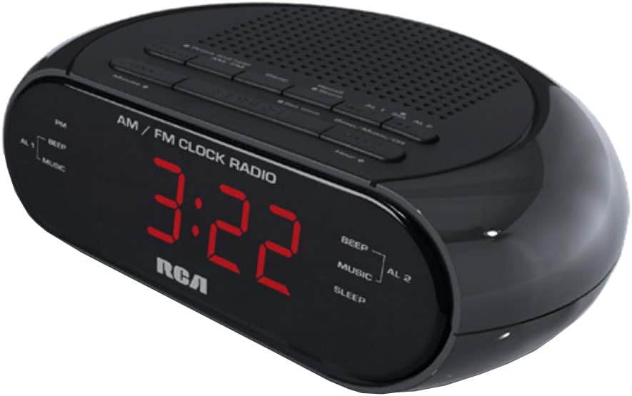 RCA RC205 Dual Alarm Clock Radio with Red LED & Dual Wake