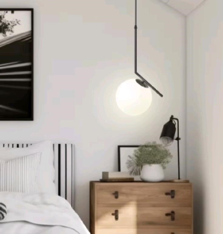 11.81in.1-Light Straight Black Globe Pendant Light