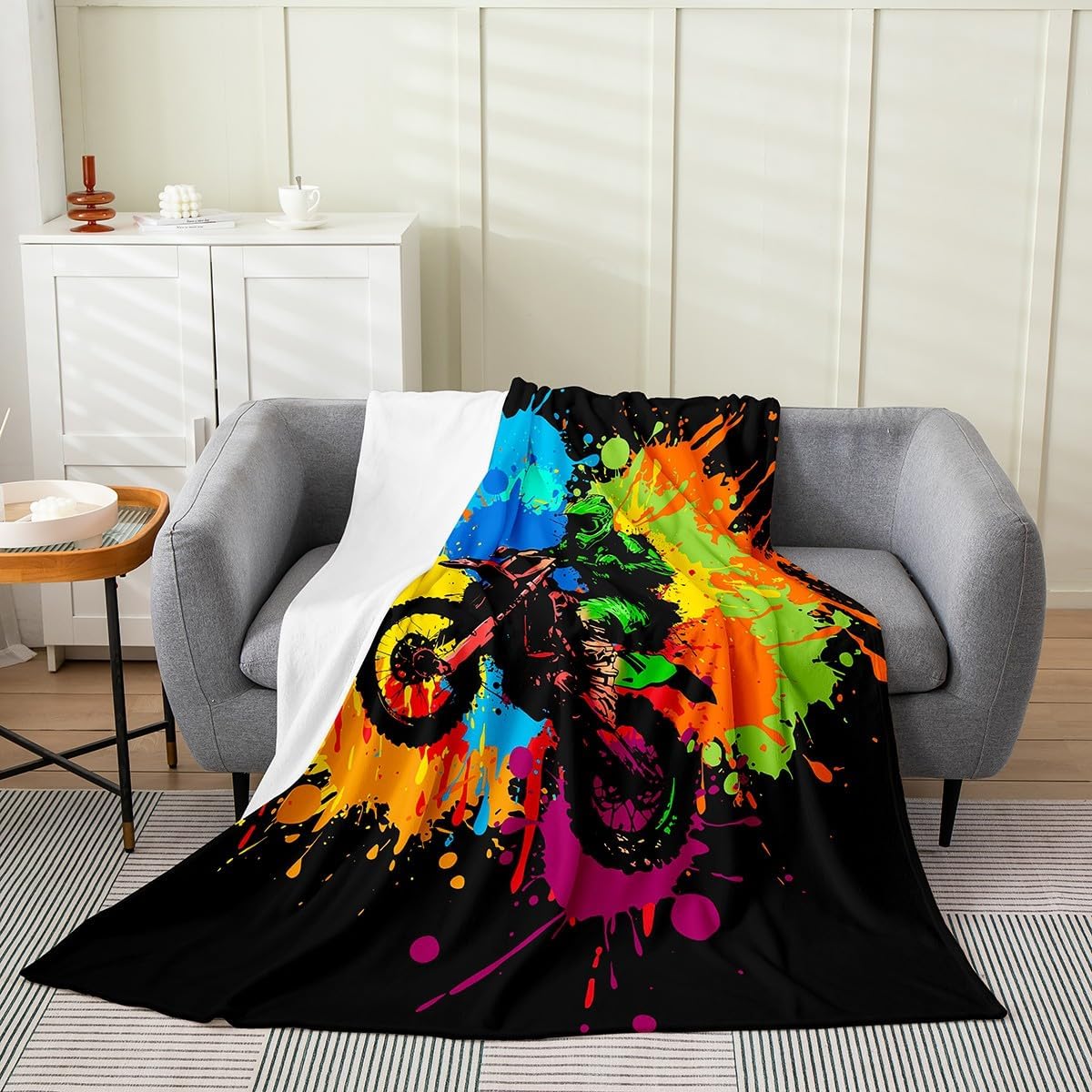 Erosebridal Dirt Bike Throw Blanket, Queen, Blanket, Multicolor
