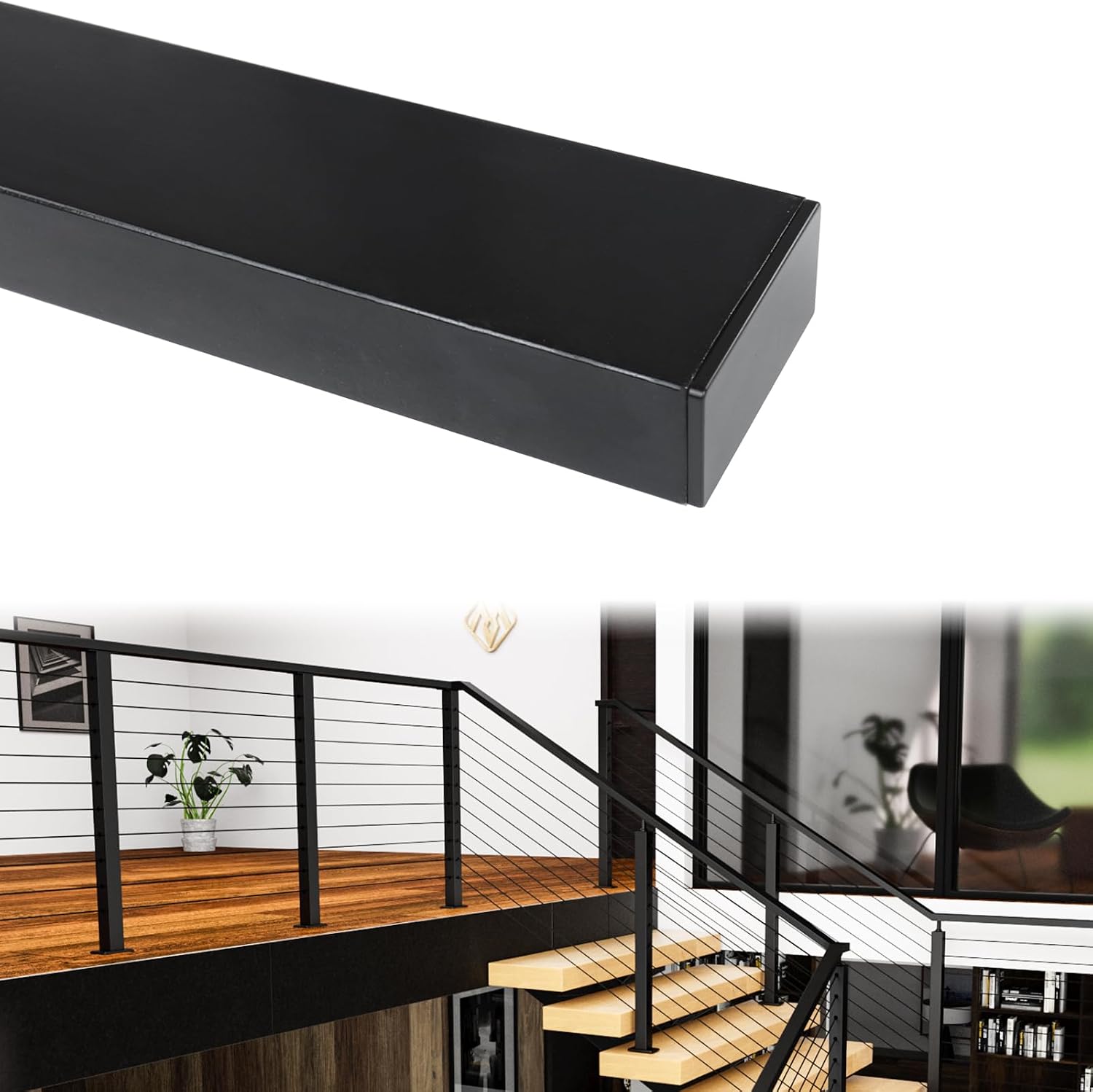Muzata 6'6" Black Stainless Steel Cable Railing Handrail HT10 BP4