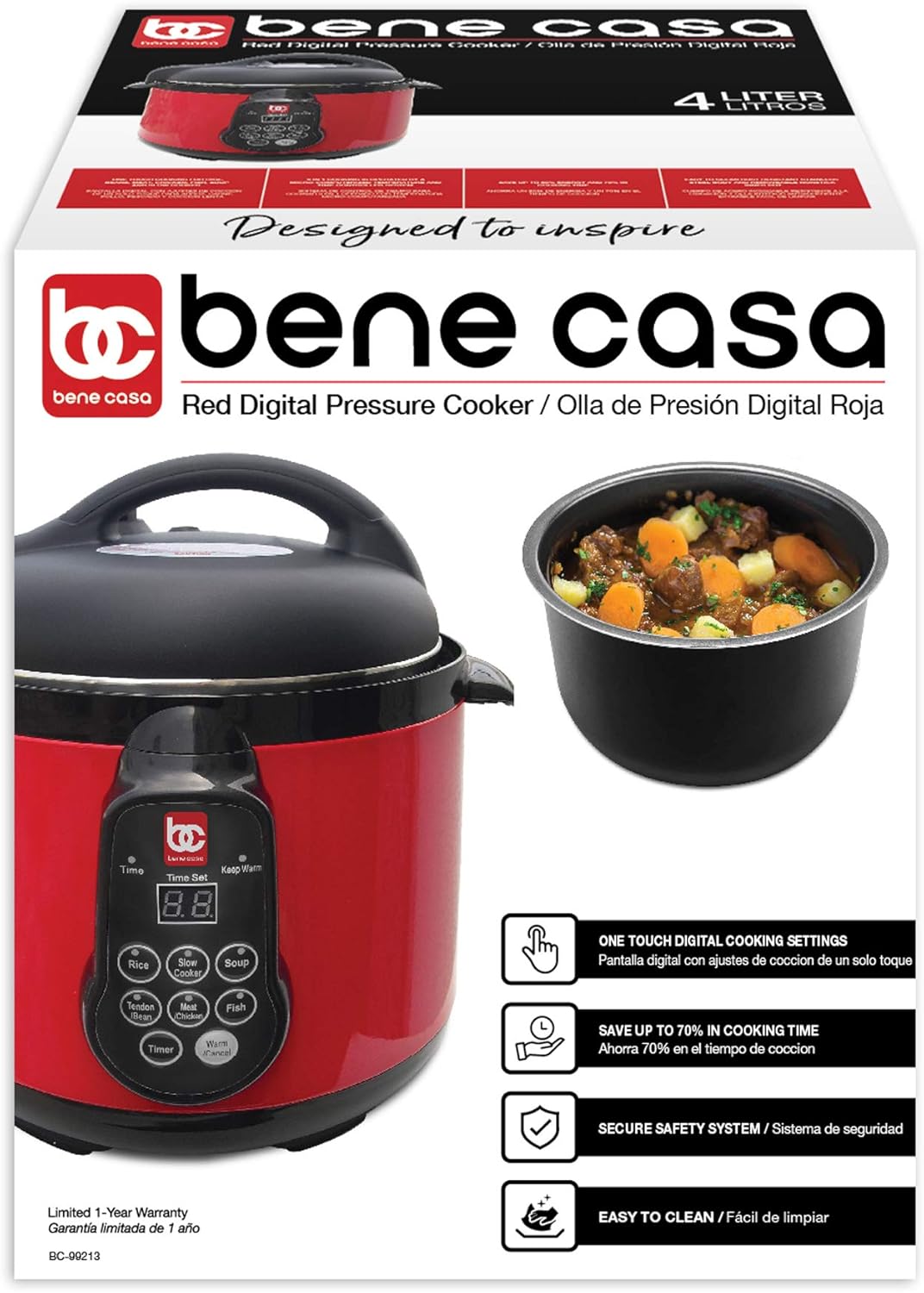BC-99213 BENE CASA 4L Electric Pressure Cooker Red
