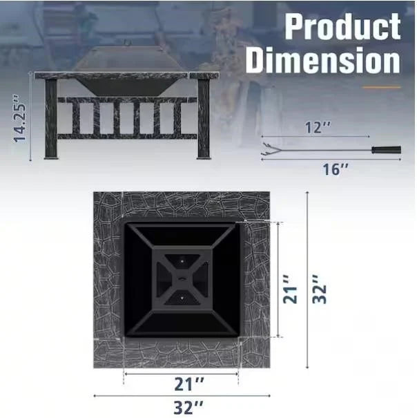 Tozey 32in Outdoor Fire Pit EM44388 SILVER