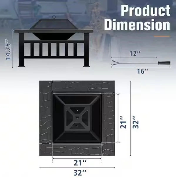 Tozey 32in Outdoor Fire Pit EM44843 BLACK