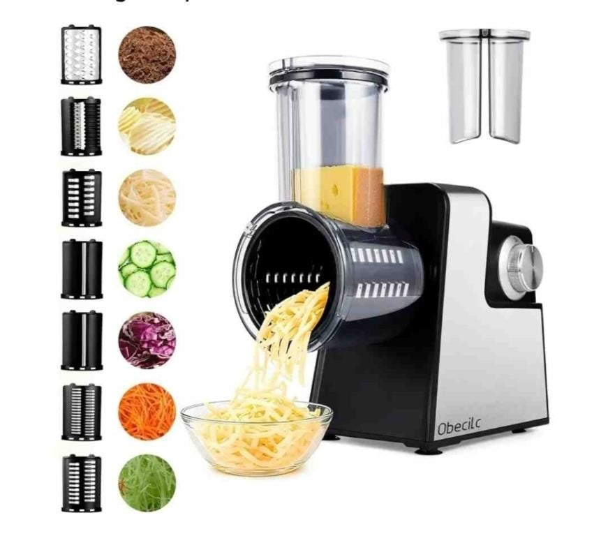 obecilc 300W Electric Cheese Grater with 7 Stainless Steel Blades