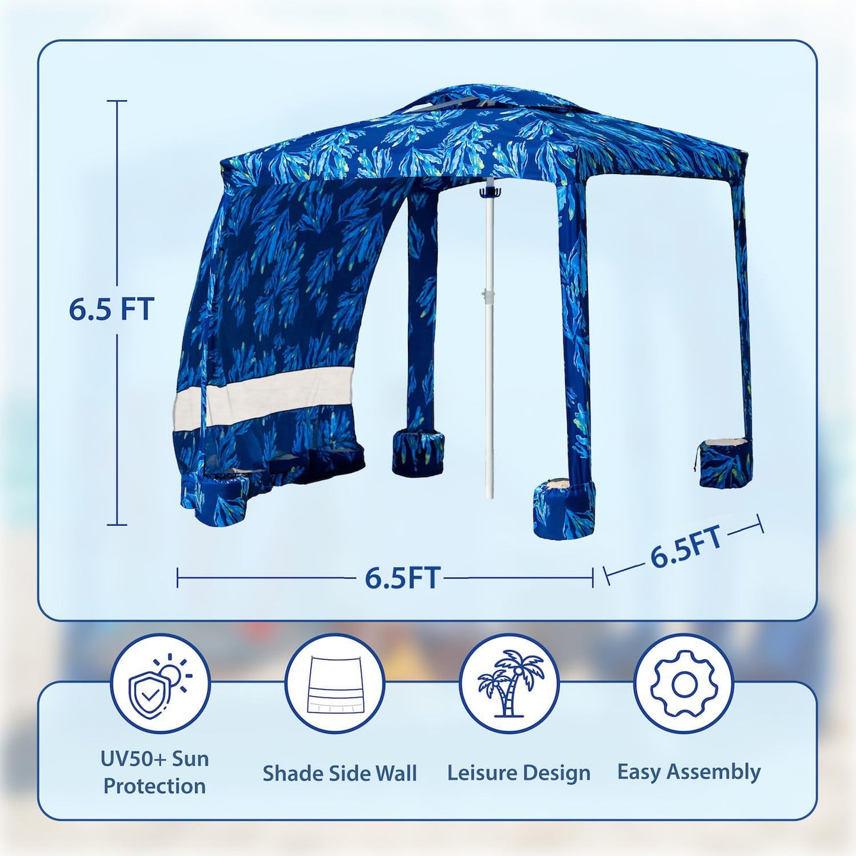 AMMSUN Beach Cabana, 6.2'×6.2' Beach Canopy with Privacy Sunwall