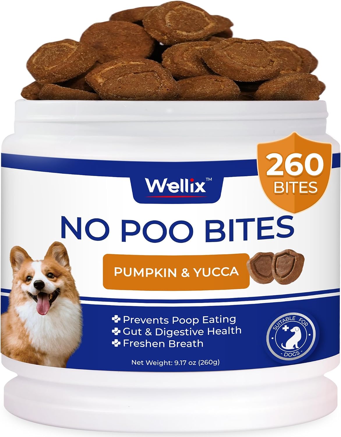 Wellix 260 Bites No Poo Chews for Dogs - Chicken & Pumpkin Flavor (1300 PCS Total)