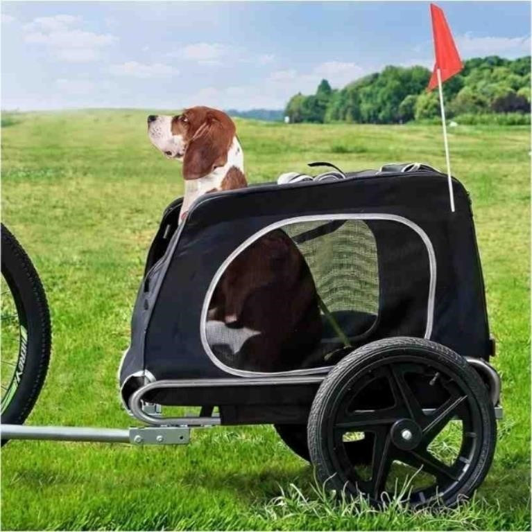 SDHYL Dog Bike Trailer, Portable Pet Bicycle Trailer on Wheel BLACK